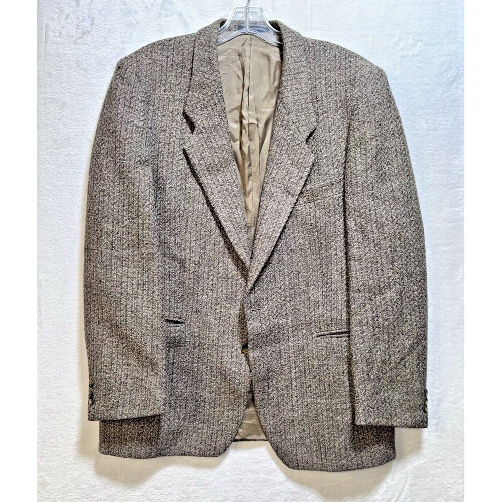 Daniel Hechter Wool‎ Blazer Mens 44 Brown Herringbone France Vintage Academic